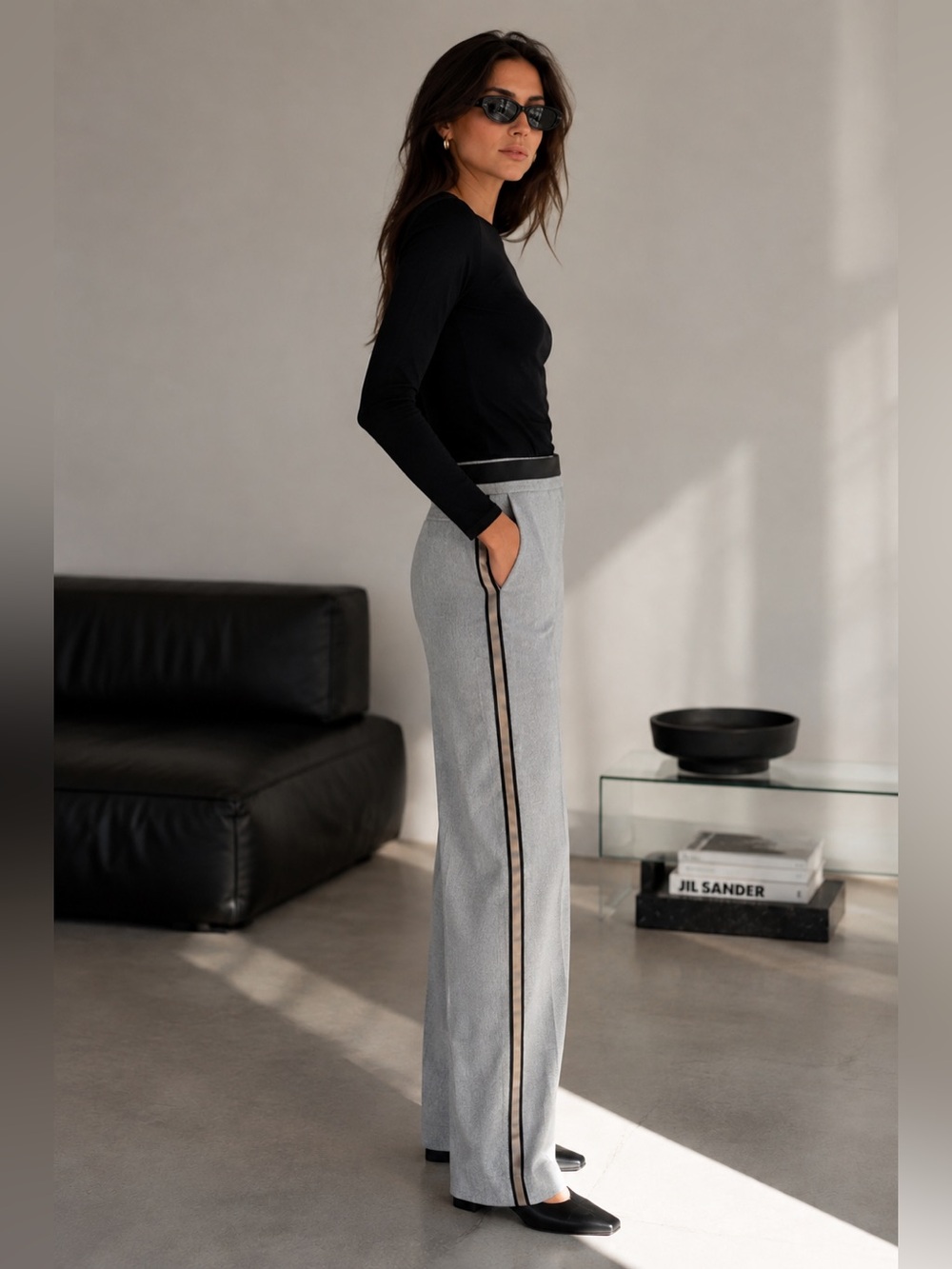 Zara Gray Satin Side Stripe Straight Leg Trousers Pants XS Sporty Chic
